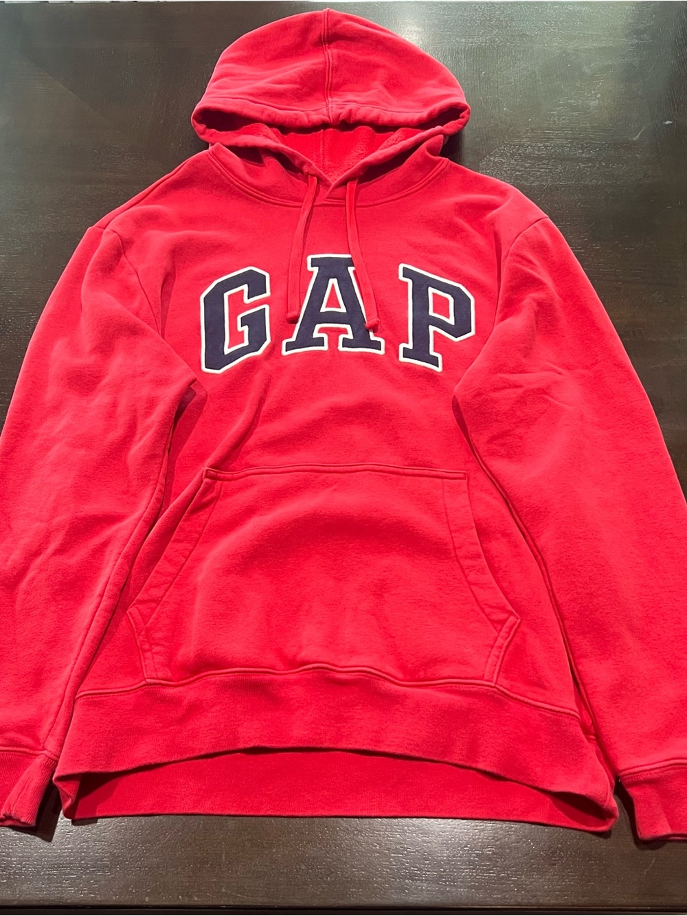 GAP Red Fleece Pullover Hoodie Logo Kangaroo Pocket Drawstring Men M